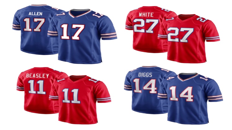 Red and blue football jerseys